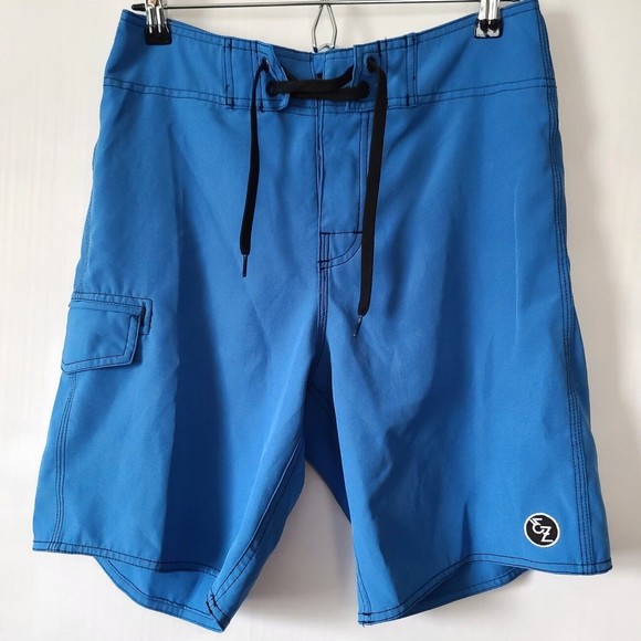 EZEKIEL Mens Tie Waist Swim Board Shorts Sz 28 Blue Logo Pocket - Picture 8 of 8